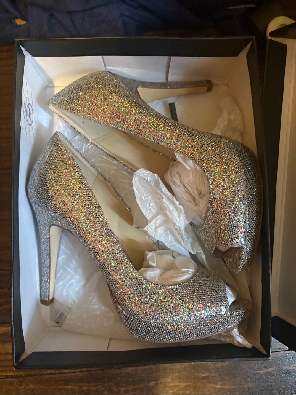 Sparkly rainbow glitter open toe heels